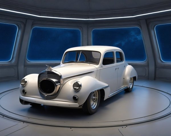 Vintage Car in Futuristic Starry Setting