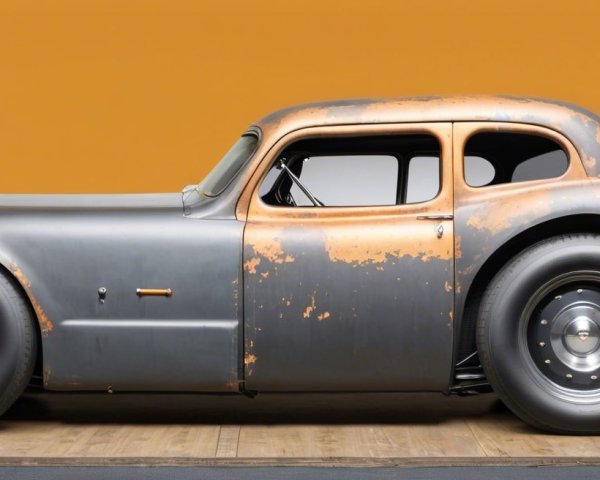 Classic Car with Matte Gray Finish and Rust Accents