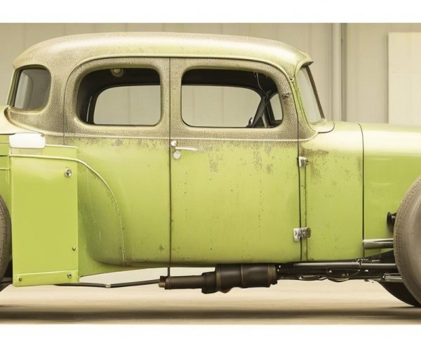 Vintage Lime Green Car with Classic Curves and Design