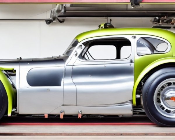 Vintage Race Car with Metallic Silver and Green Design