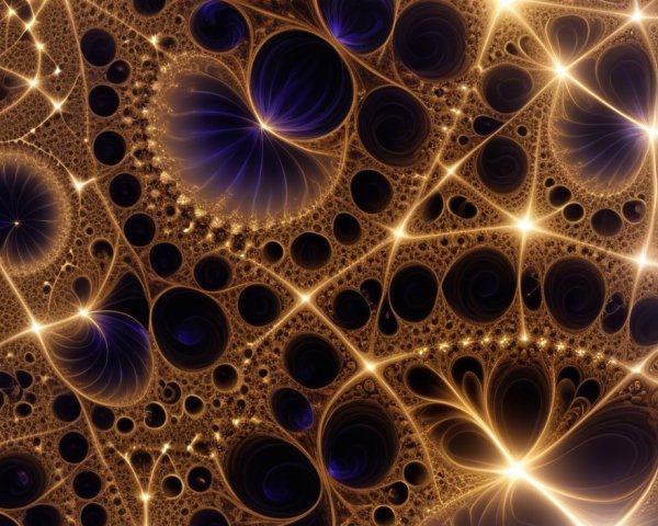 Fractal Pattern with Swirls in Blue and Gold Tones