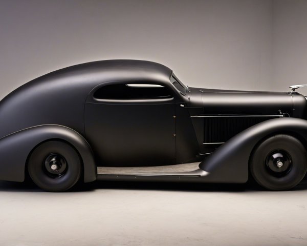 Vintage Matte Black Car with Rounded Design Features