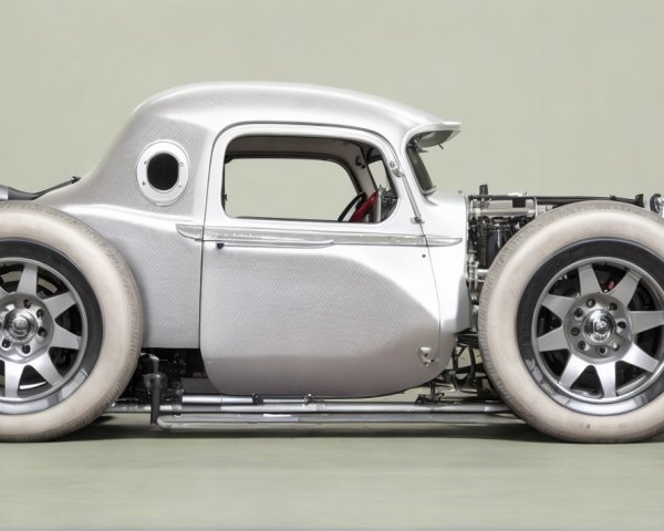 Custom Vintage Car with Silver Body and Whitewall Tires