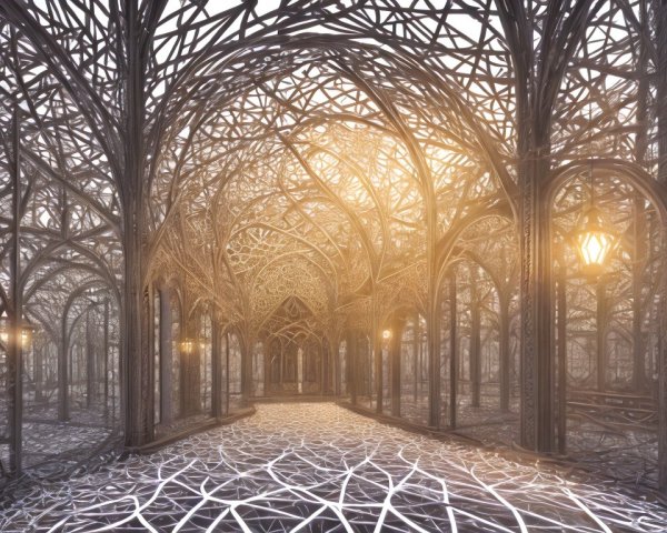 Intricate Hall of Intertwined Branches and Vines