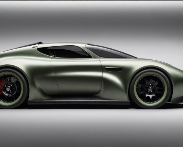 Futuristic Sports Car with Matte Olive Green Finish