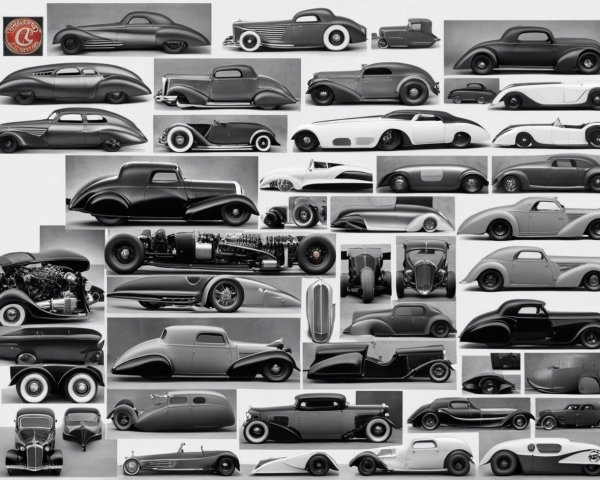 Collage of Classic and Custom Cars in Monochrome