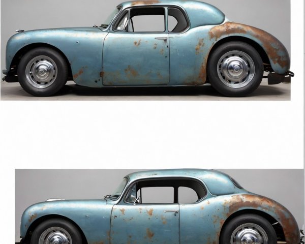Vintage Car with Rounded Shape and Faded Blue Exterior