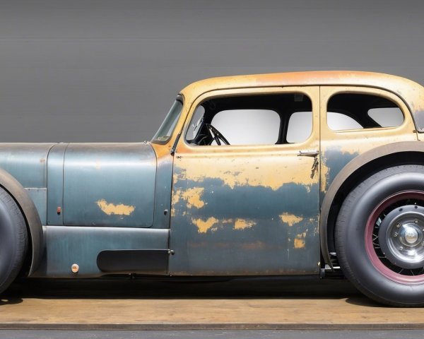 Vintage Automobile with Patinaed Exterior and Curves