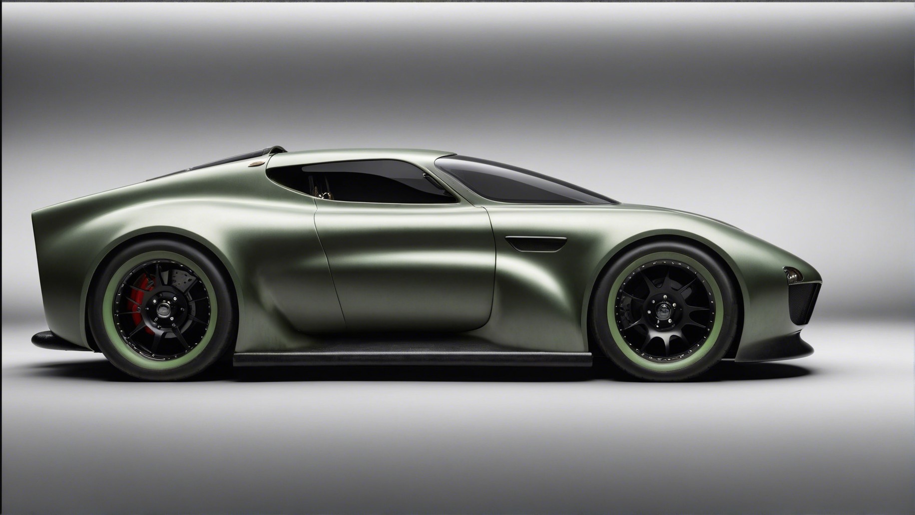 Futuristic Sports Car with Matte Olive Green Finish