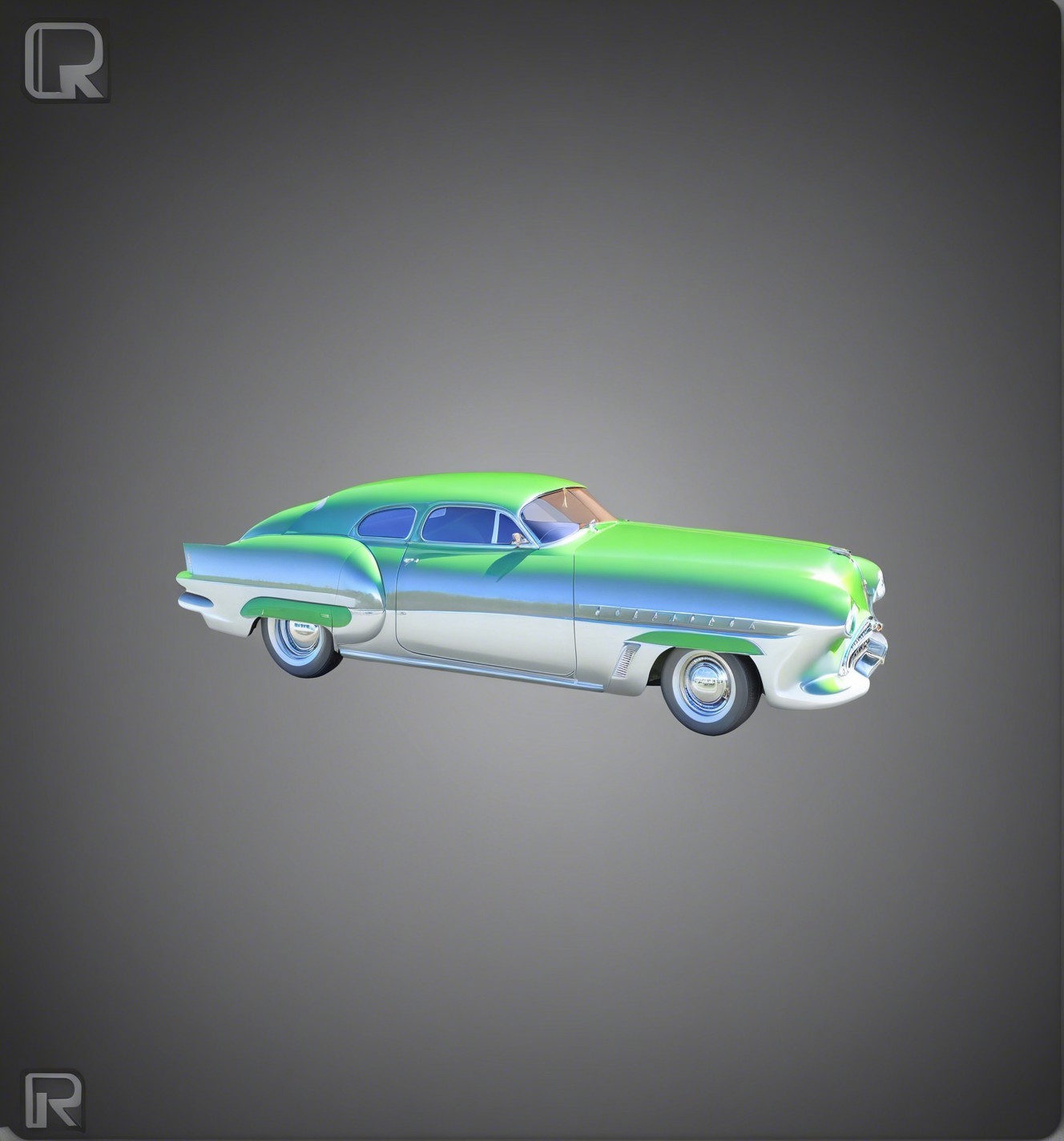 Stylized Vintage Car with Green and Silver Design