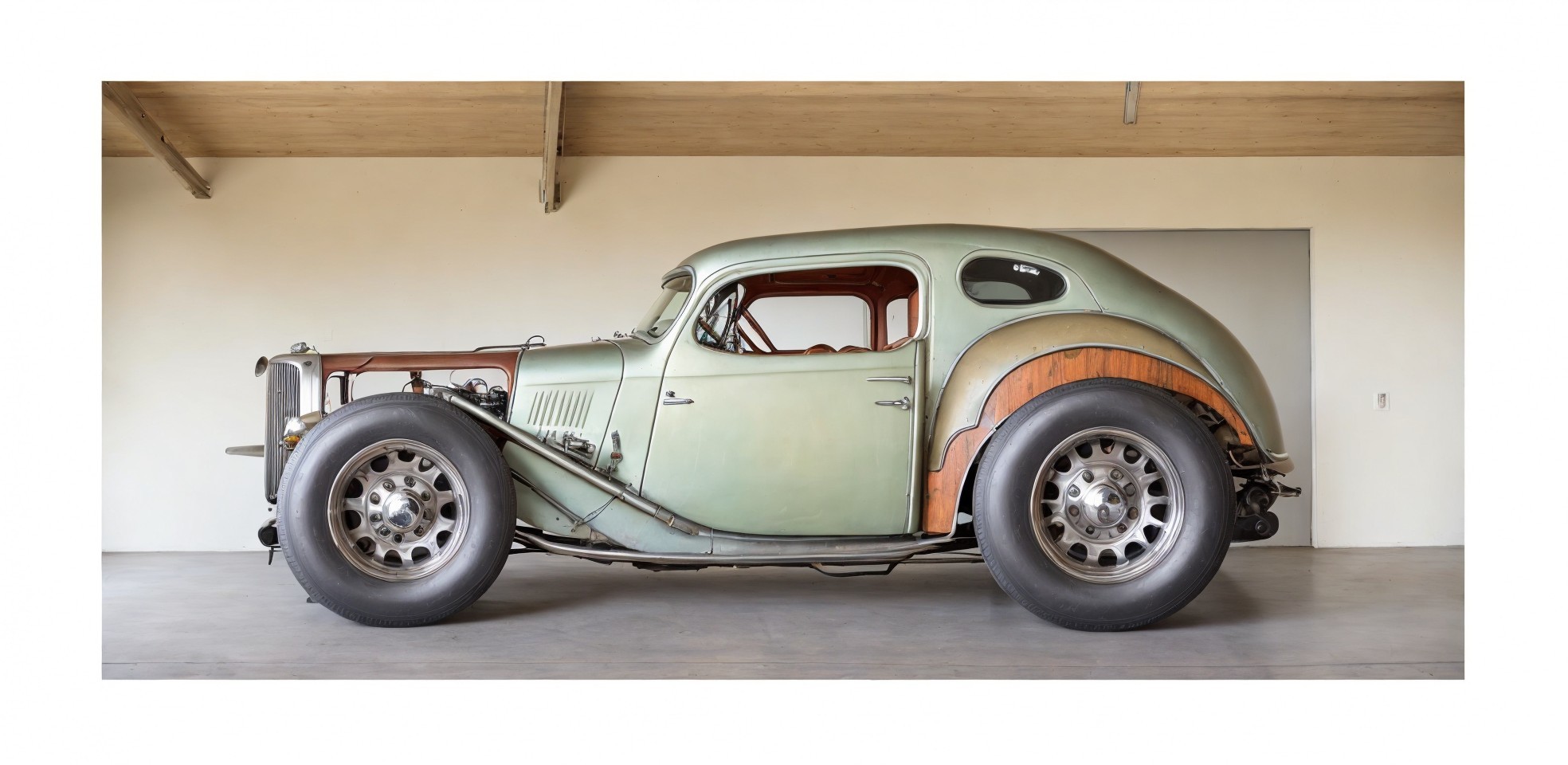 Vintage Car with Retro Design and Wooden Accents