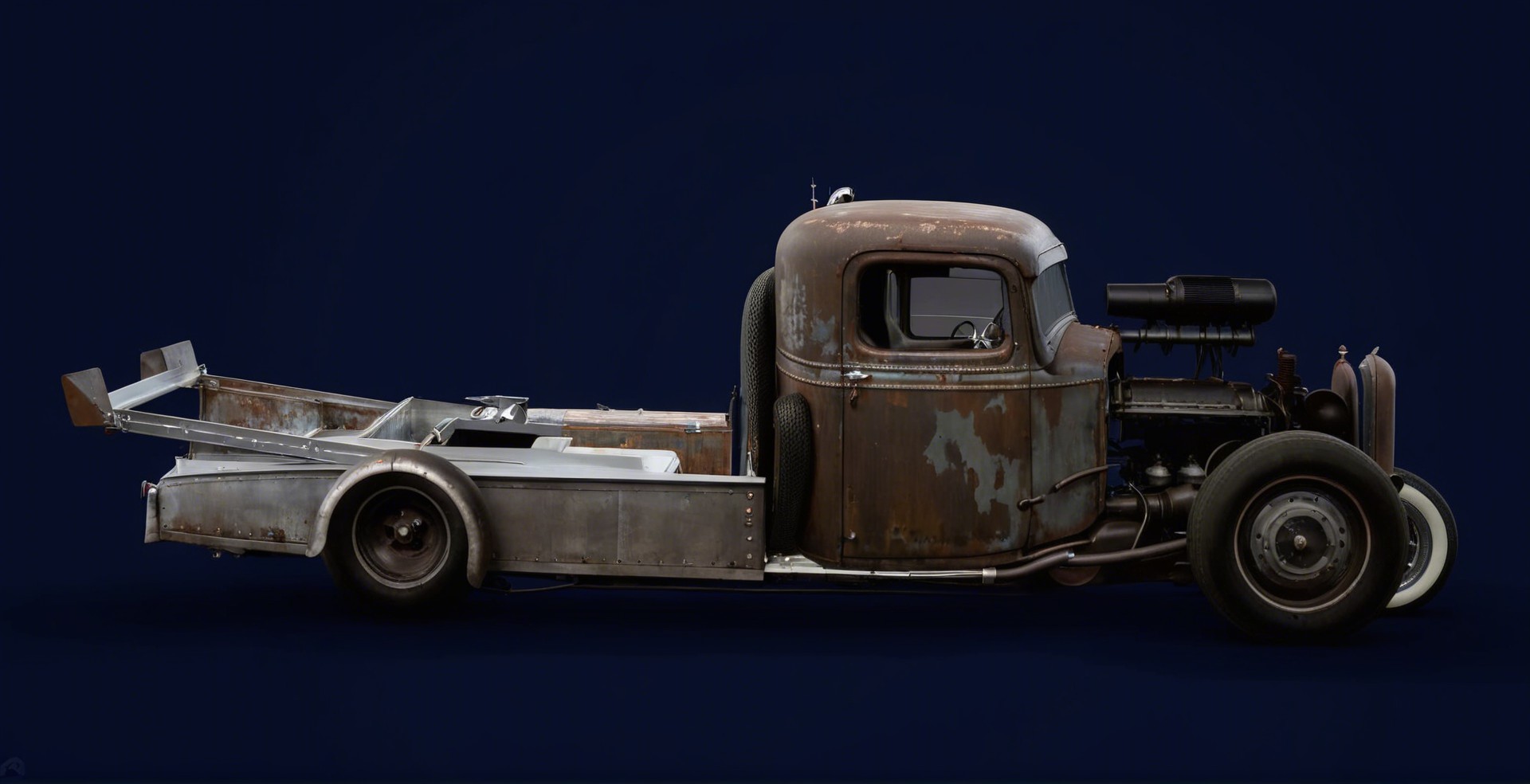 Vintage Rust-Covered Pickup Truck with Retro Design