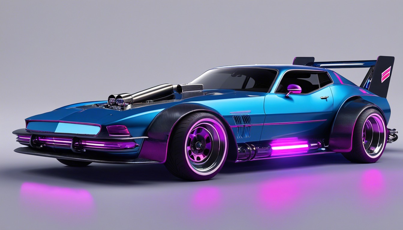 Sleek Blue Car with Bold Pink Accents and Aerodynamics