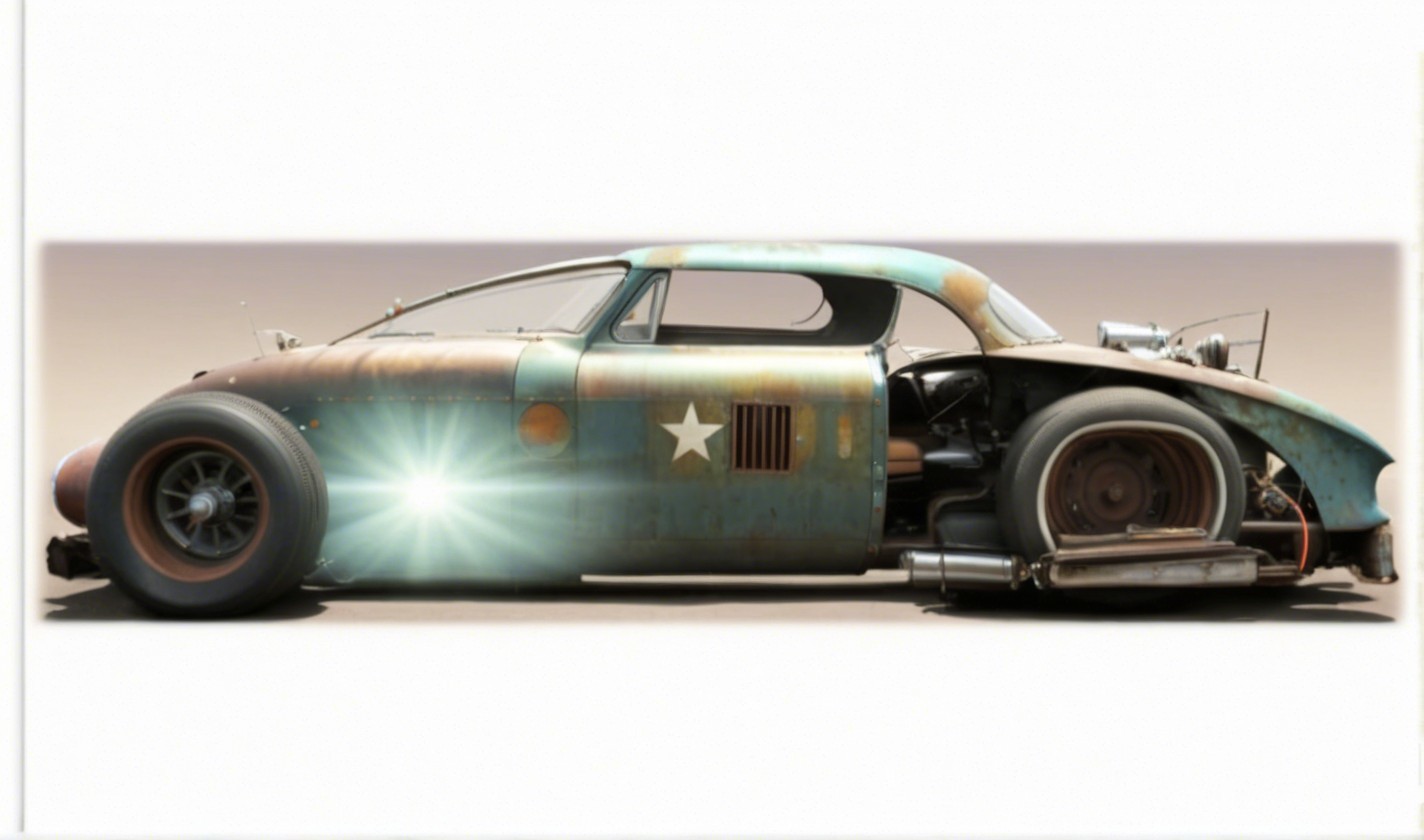 Vintage-inspired turquoise car with retro design features