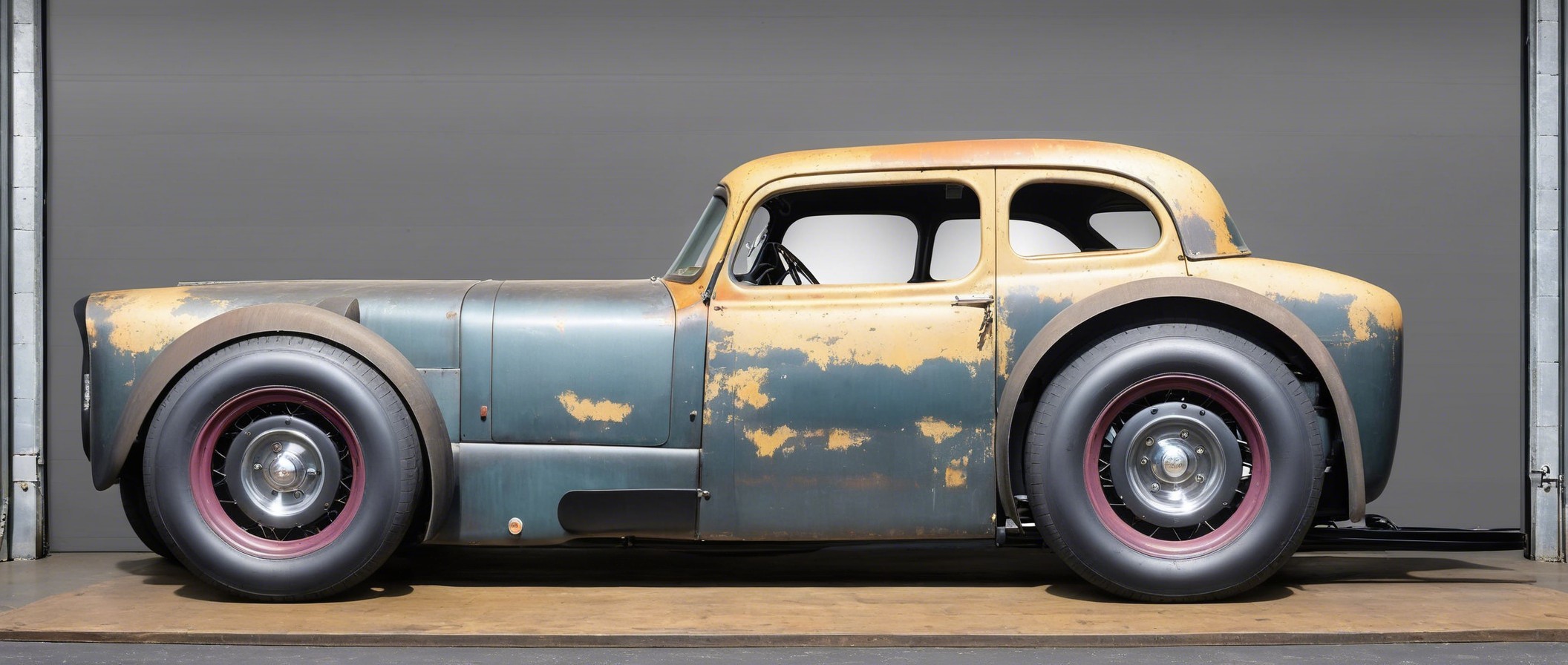 Vintage Automobile with Patinaed Exterior and Curves