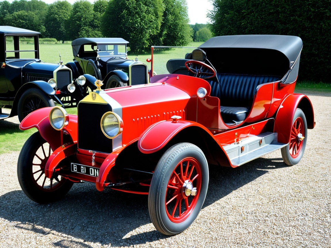 Vintage Red Automobile with Black Leather Interior