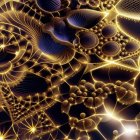 Fractal Pattern with Swirls in Blue and Gold Tones