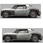 Vintage Car with Rounded Shape and Faded Blue Exterior