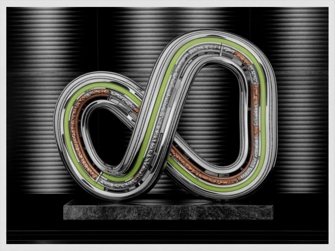 Sculptural Infinity Loop in Metallic Colors on Dark Base