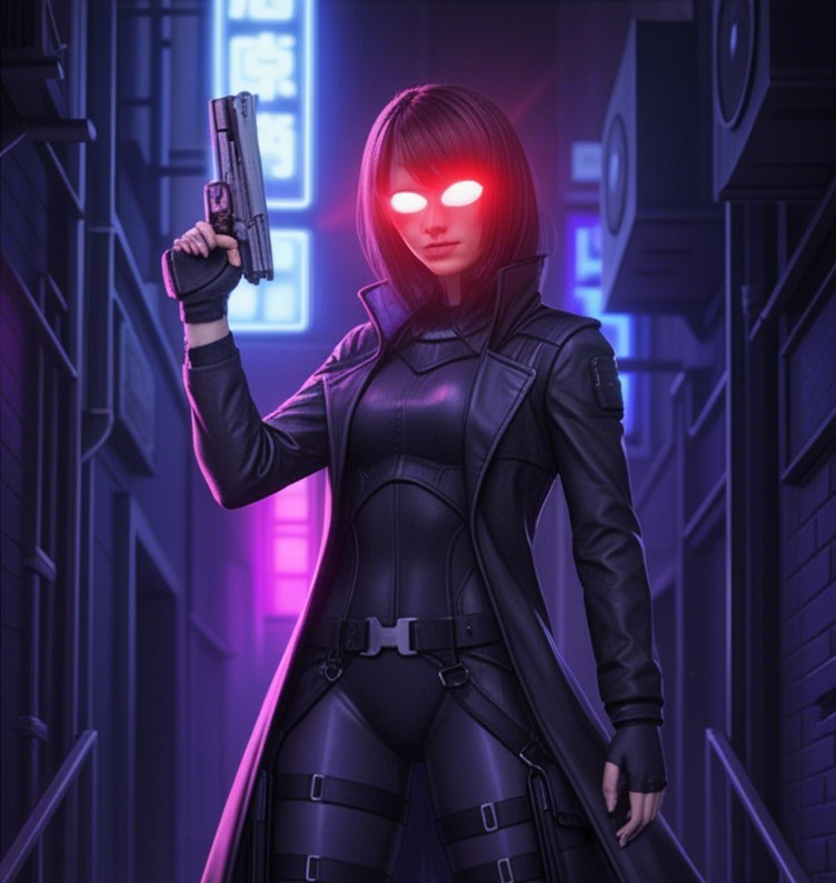 Mysterious Figure in Urban Alley with Neon Lights