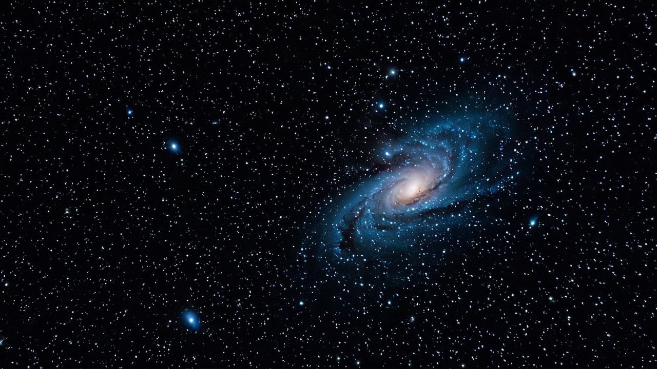 Spiral galaxy with luminous core and starry backdrop