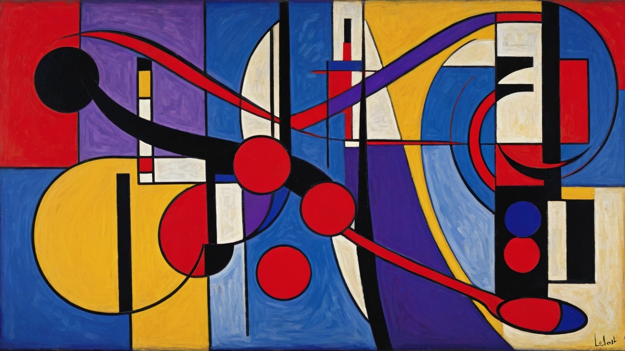 Vibrant Abstract Painting with Geometric Shapes and Colors