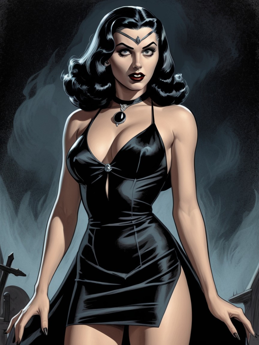 Glamorous Woman in Black Dress with Striking Makeup