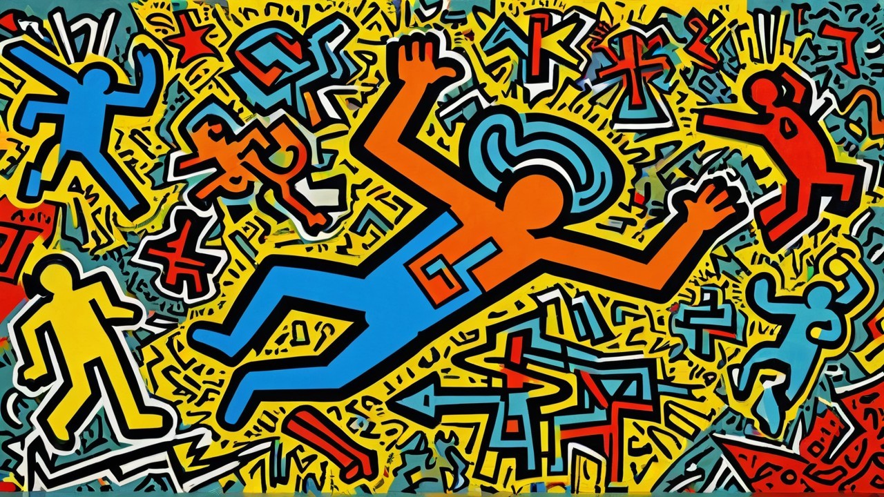 Abstract Human Figures in Bold Colors and Dynamic Forms