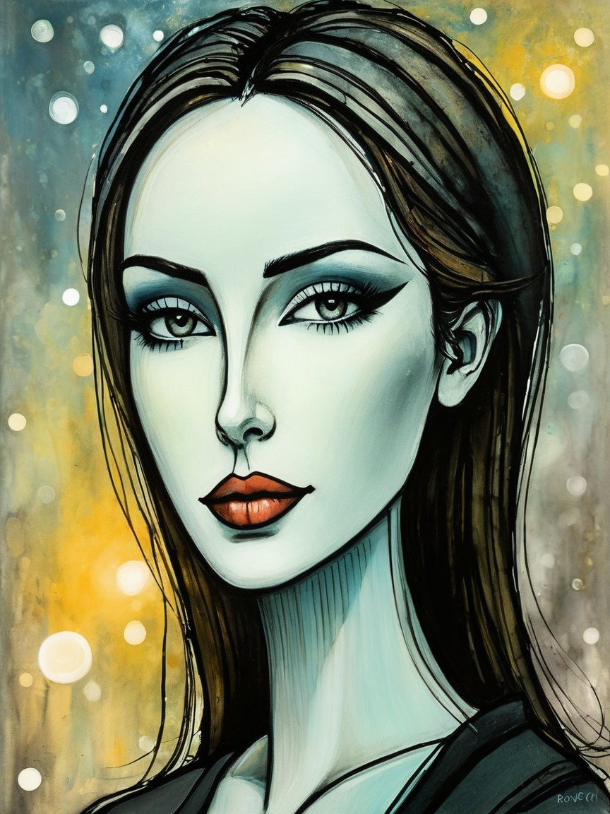Portrait of a woman with pale skin and dark hair