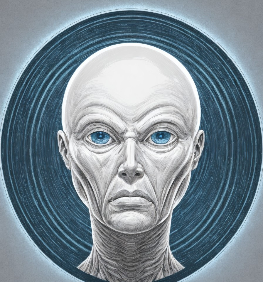 Humanoid Alien with Blue Eyes and Concentric Background