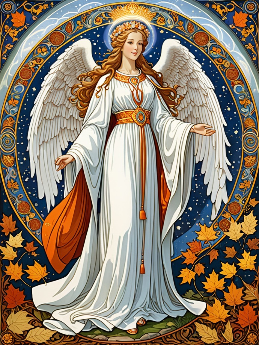 Serene Angelic Figure with White Wings and Gown