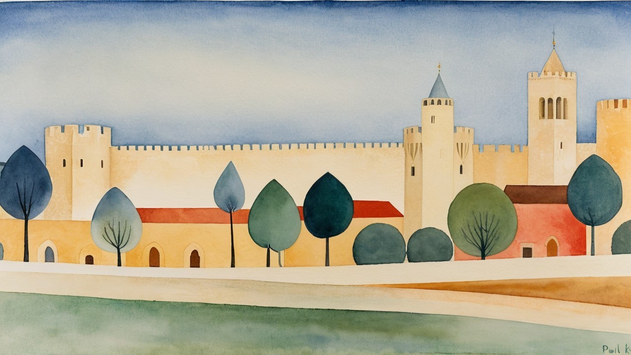 Watercolor Landscape of a Medieval Castle Scene