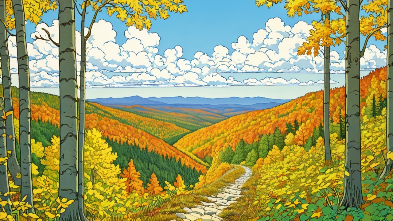 Vibrant Autumn Landscape with Rolling Hills and Trees