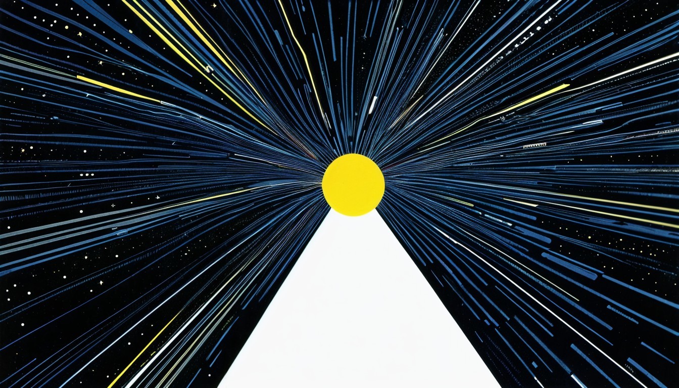 Vibrant Sun with Blue Rays and Starry Black Background