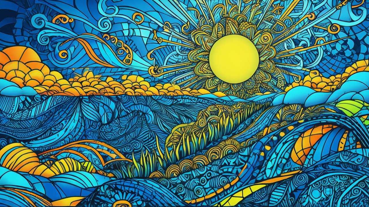 Vibrant Seascape with Bold Waves and Colorful Sky