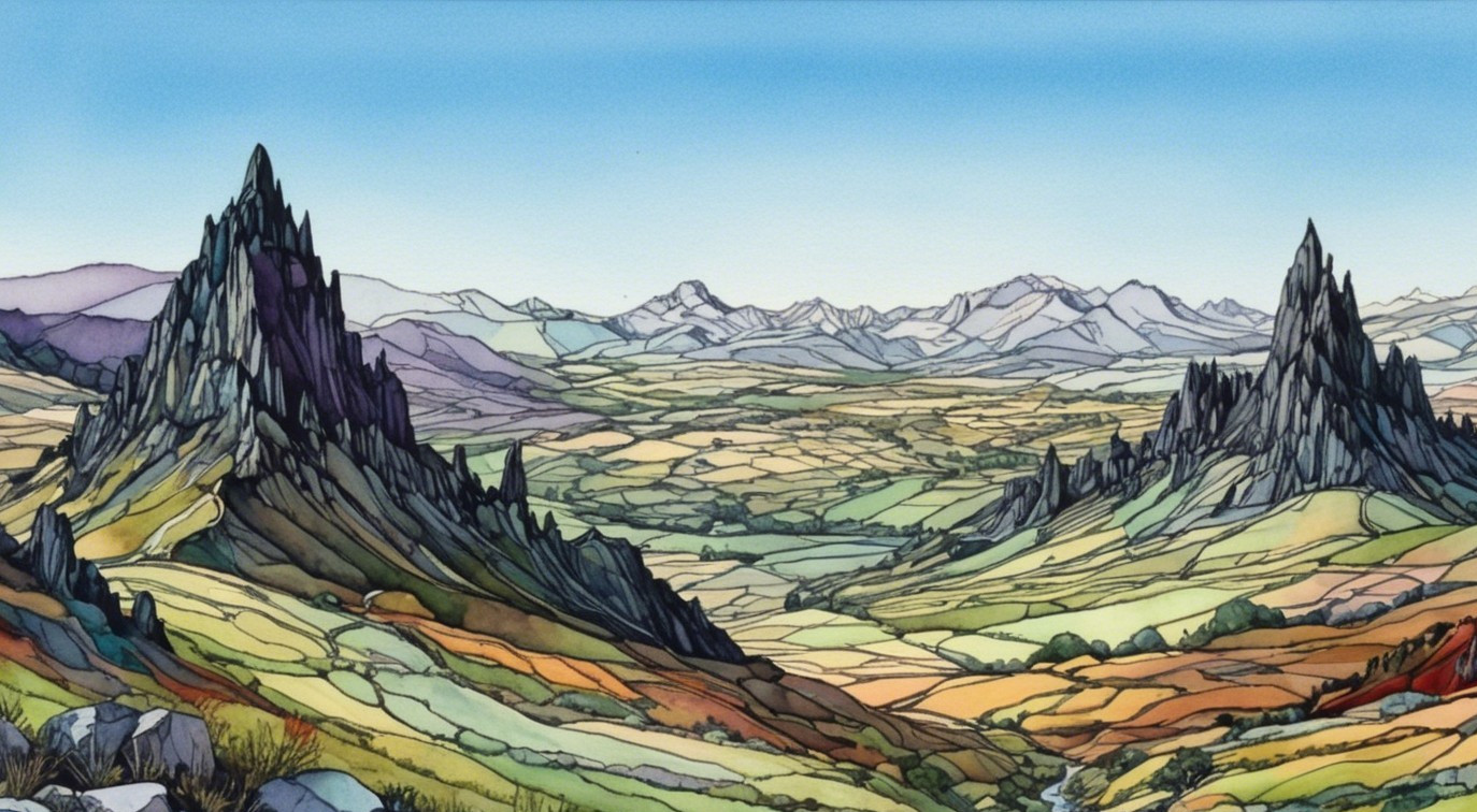 Fantastical Landscape with Jagged Peaks and Valleys
