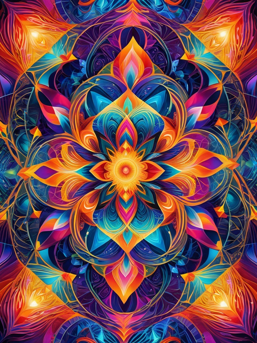 Vibrant Symmetrical Mandala with Swirling Patterns