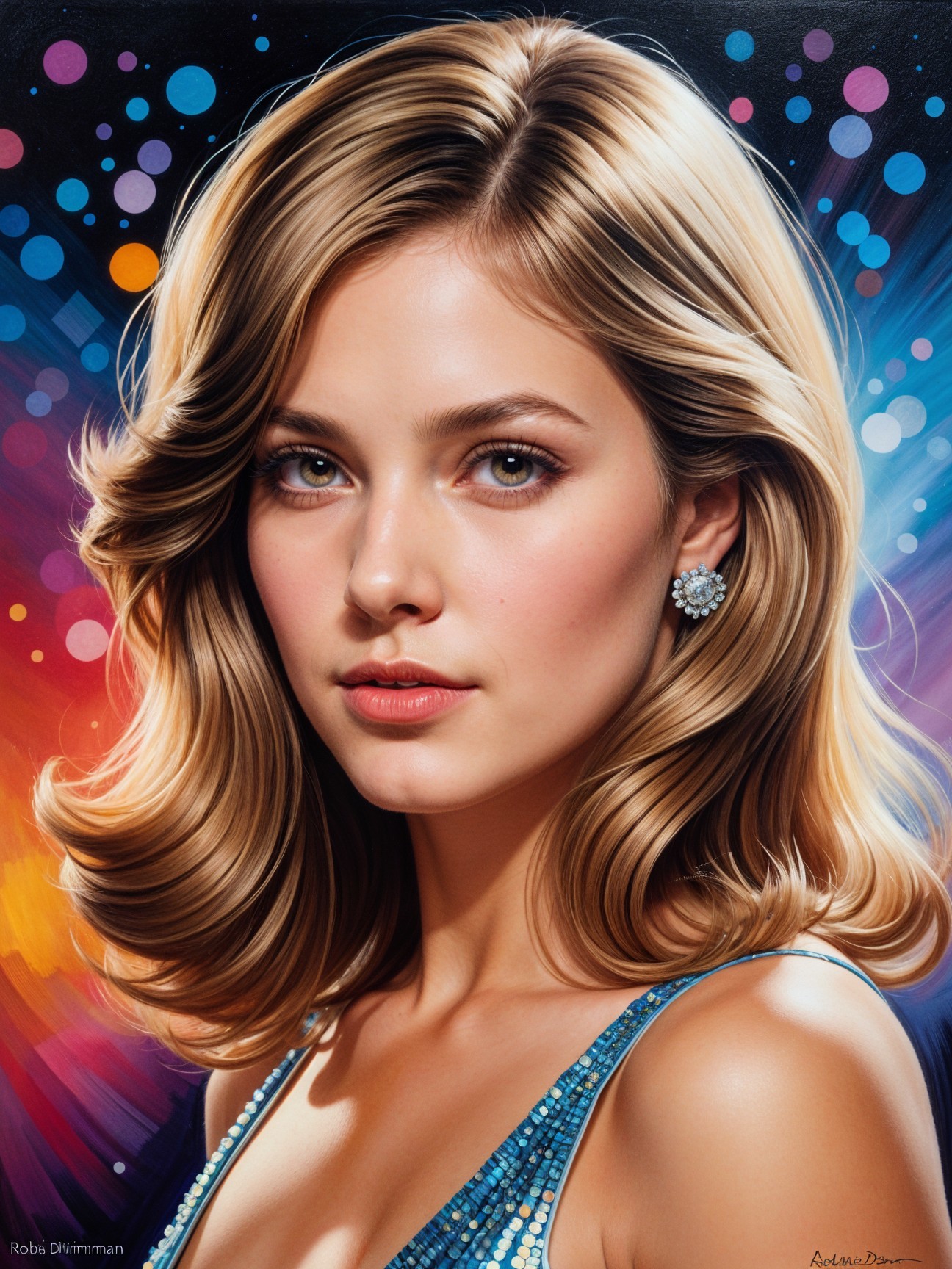 Elegant Portrait of Young Woman in Blue Dress