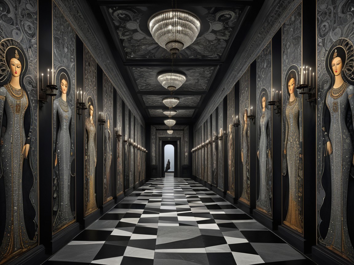 Elegant Dimly Lit Hallway with Checkered Floor