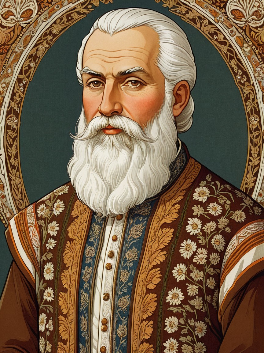 Portrait of a Wise Man in Ornate Floral Garment