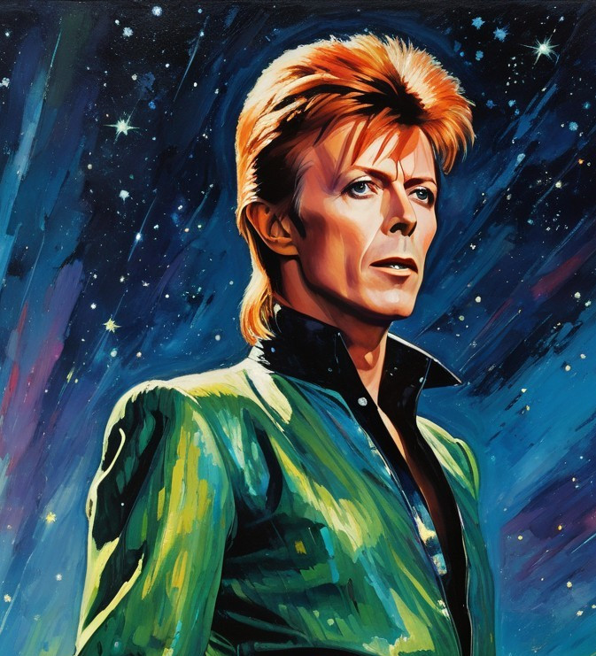 Portrait of a man with orange hair in cosmic setting