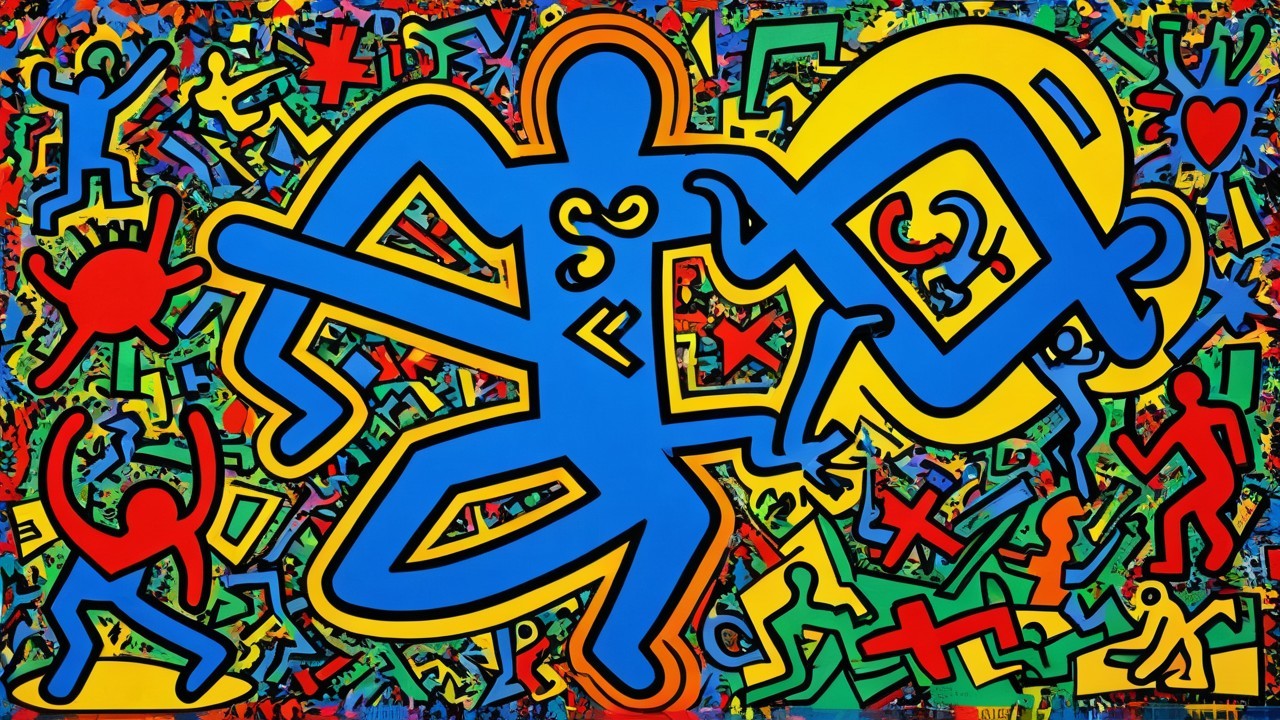 Colorful Pop Art Painting with Abstract Human Figures