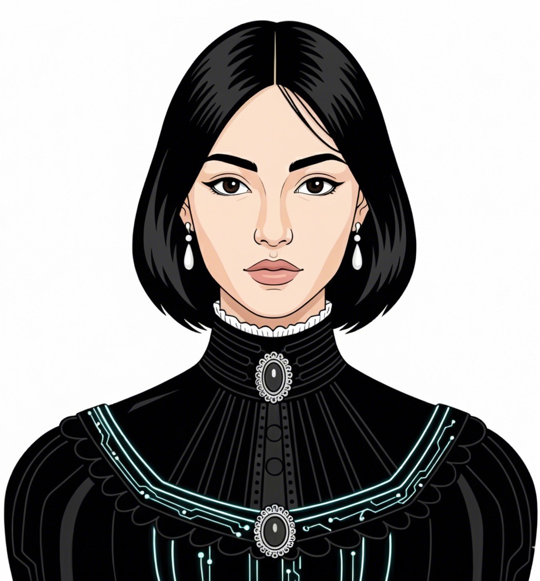 Digital Illustration of a Young Woman in Gothic Elegance