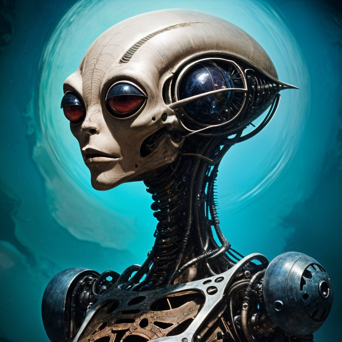 Futuristic Alien Robot with Cosmic Background