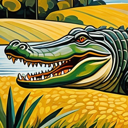 Stylized Illustration of Alligator by Serene Riverbank