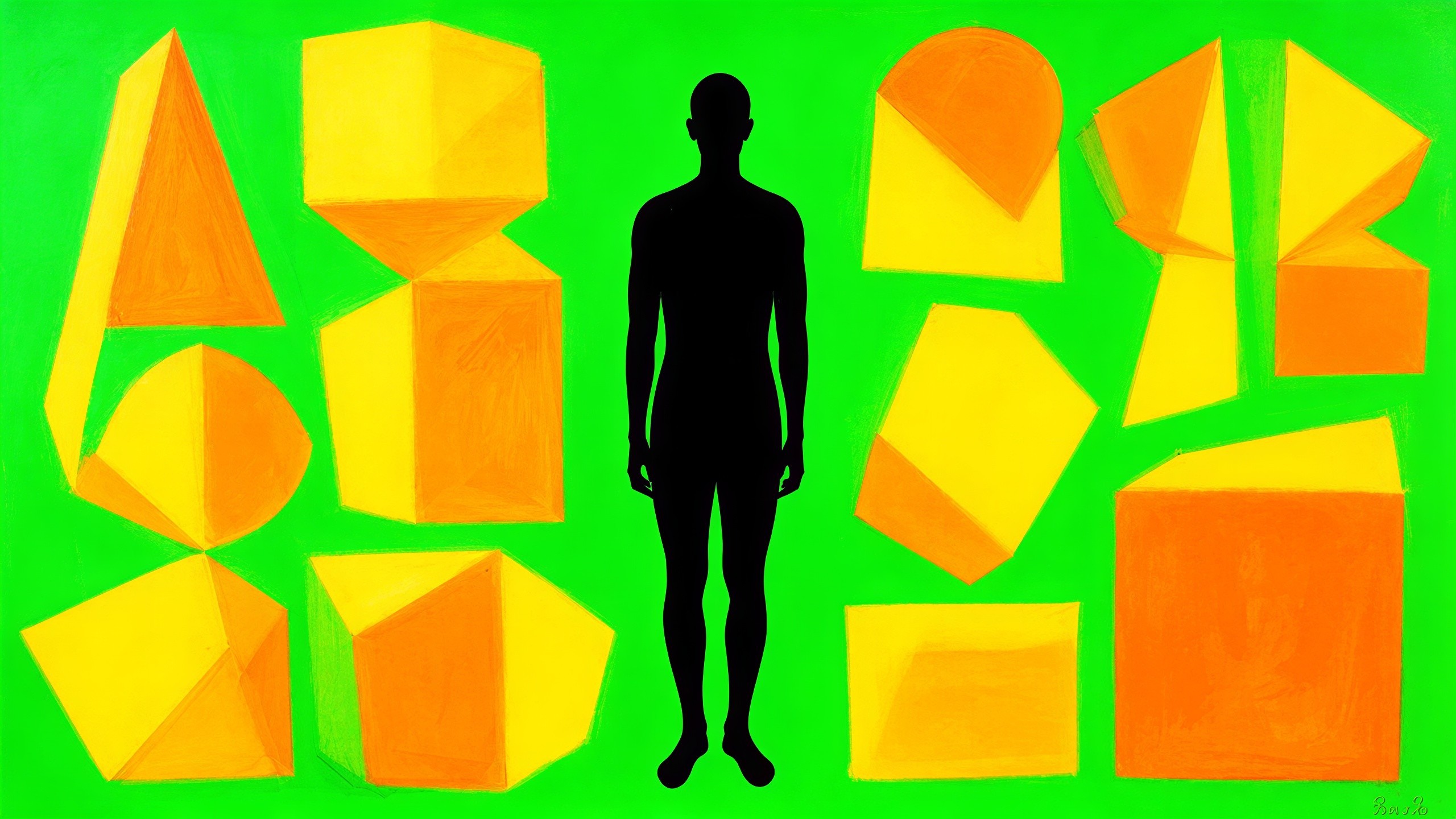 Modern Art Painting with Silhouette and Geometric Shapes