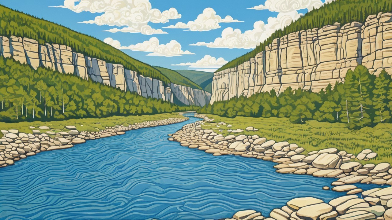 Serene Landscape with Winding River and Cliffs