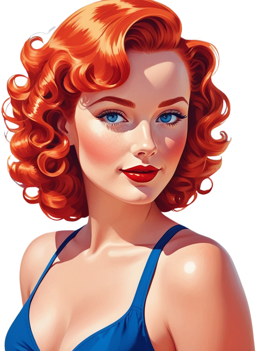Vibrant Illustration of Woman with Red Hair and Blue Eyes
