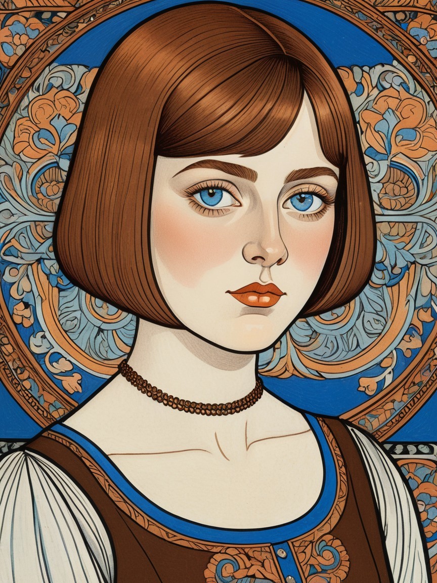 Young Woman with Bob Hairstyle and Floral Background