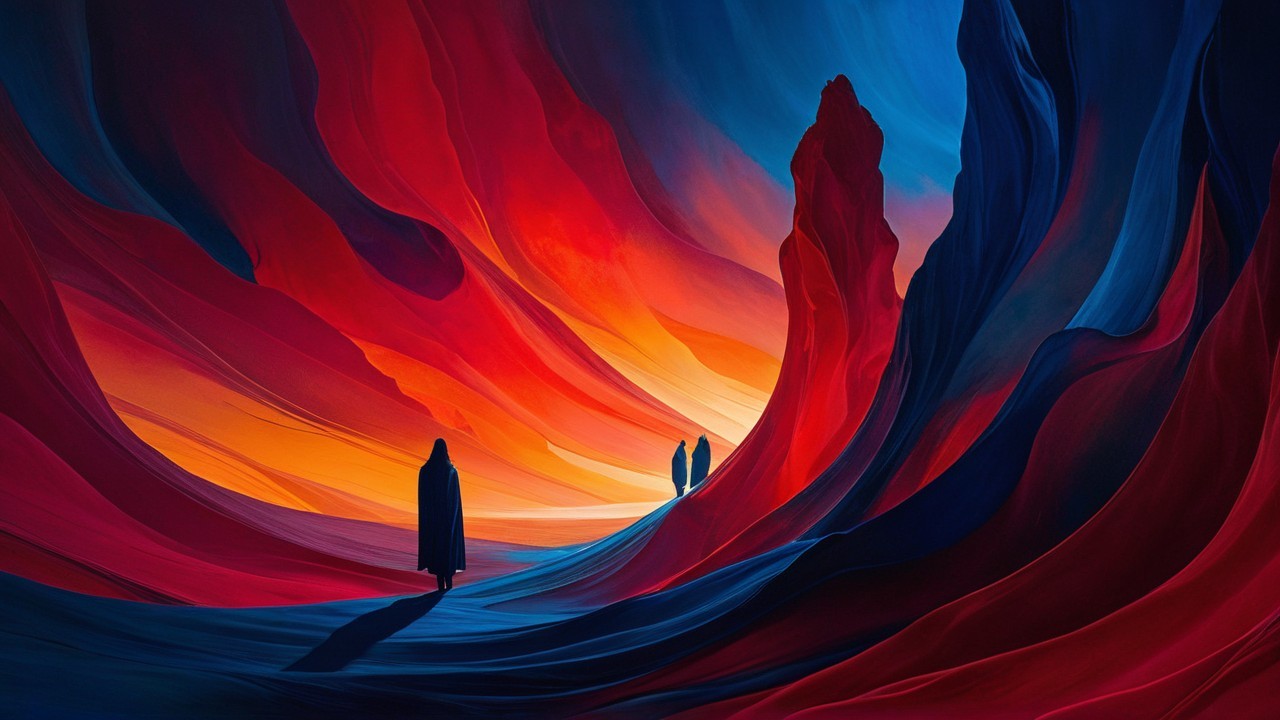 Surreal Landscape with Vibrant Colors and Shadows